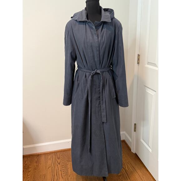 Hooded Belted Maxi Trench Coat in Blue - Picture 2 of 6